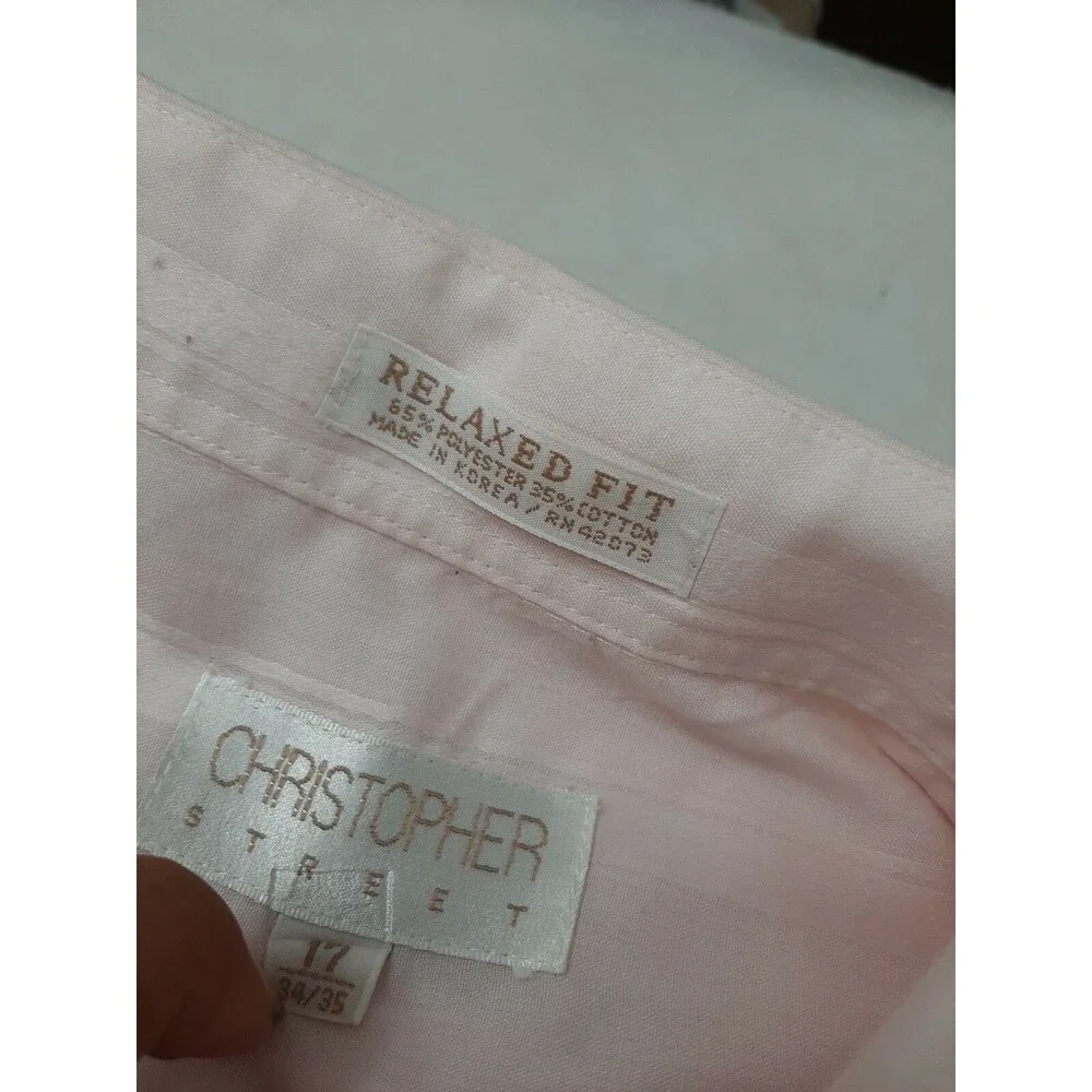 RARE Christopher Street pink button down shirt relaxed fit 17 34/35 stain sale - Picture 4 of 6